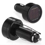 Digital Voltmeter - Thermometer, for car, red - red display, cigarette / lighter socket connection